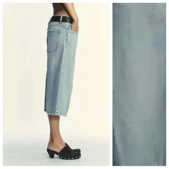 NWOT. Zara Light Blue Low-Rise Denim Bermuda Shorts. Size 6.